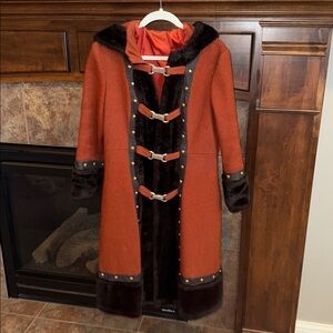 Stunning vintage rust orange brown faux fur coat steampunk gothic bohemian est M
